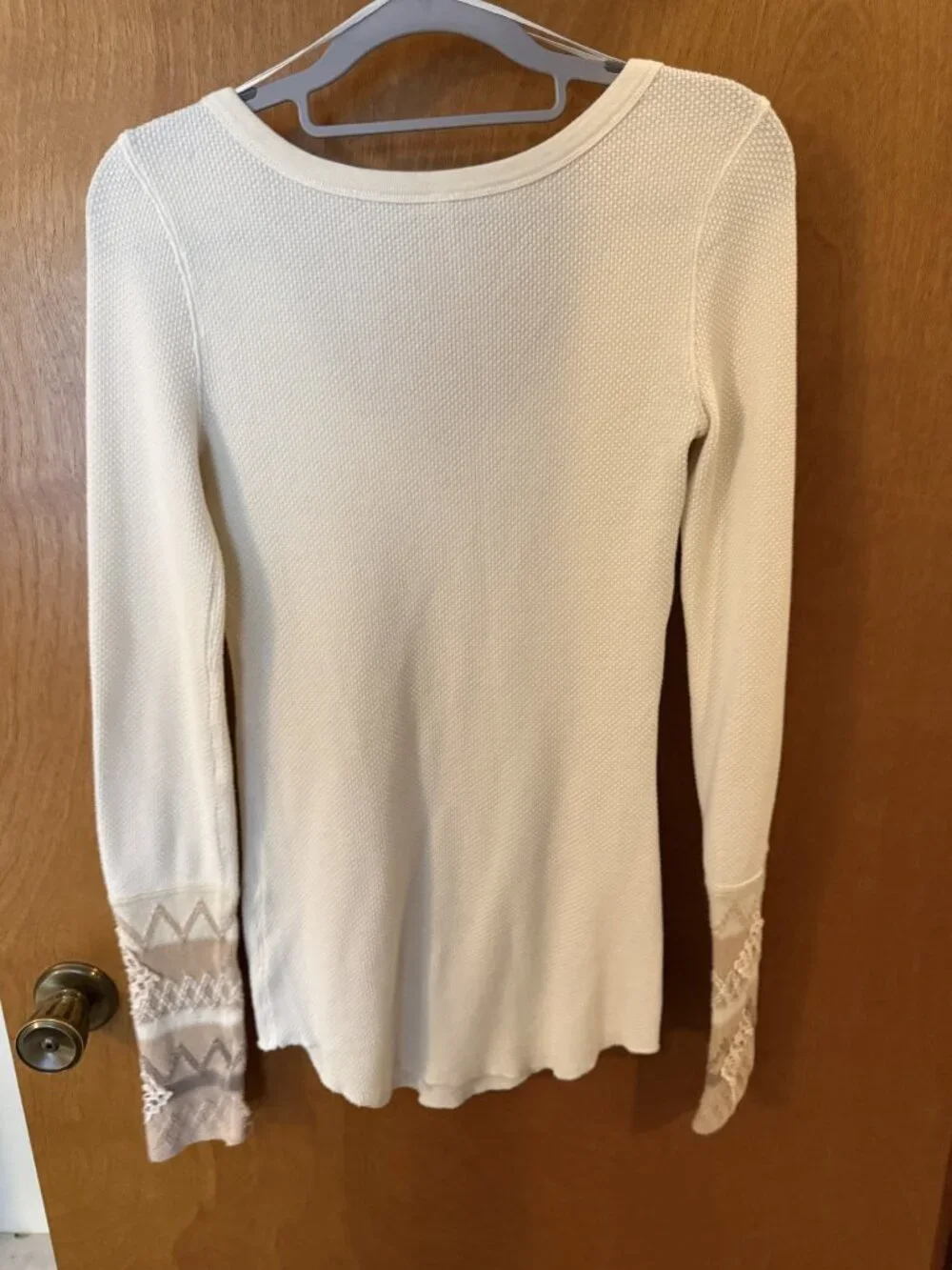 Free People Kombucha Cuff Thermal Top Ivory Waffle Knit Crochet Women's Medium